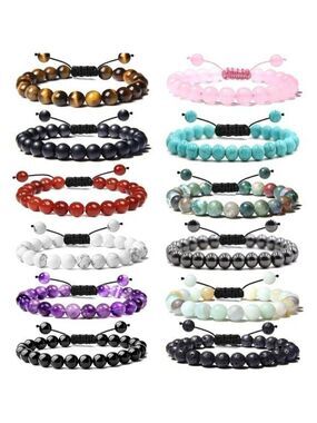 12pcs gemstone beaded bracelets set tiger eye amethyst lava stone adjustable